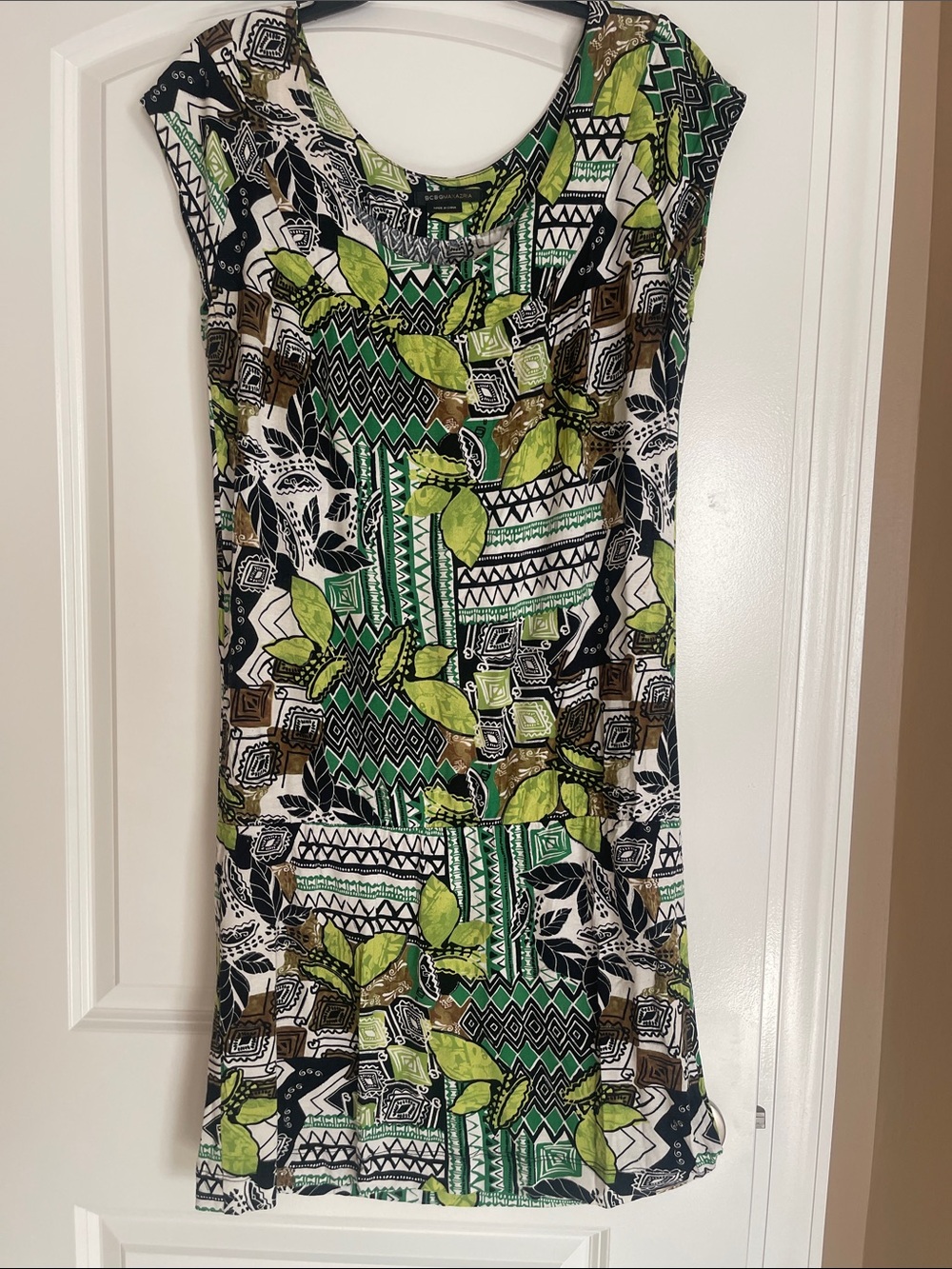BCBGMaxAzria Green Leaf & Geometric Print Mini Dress